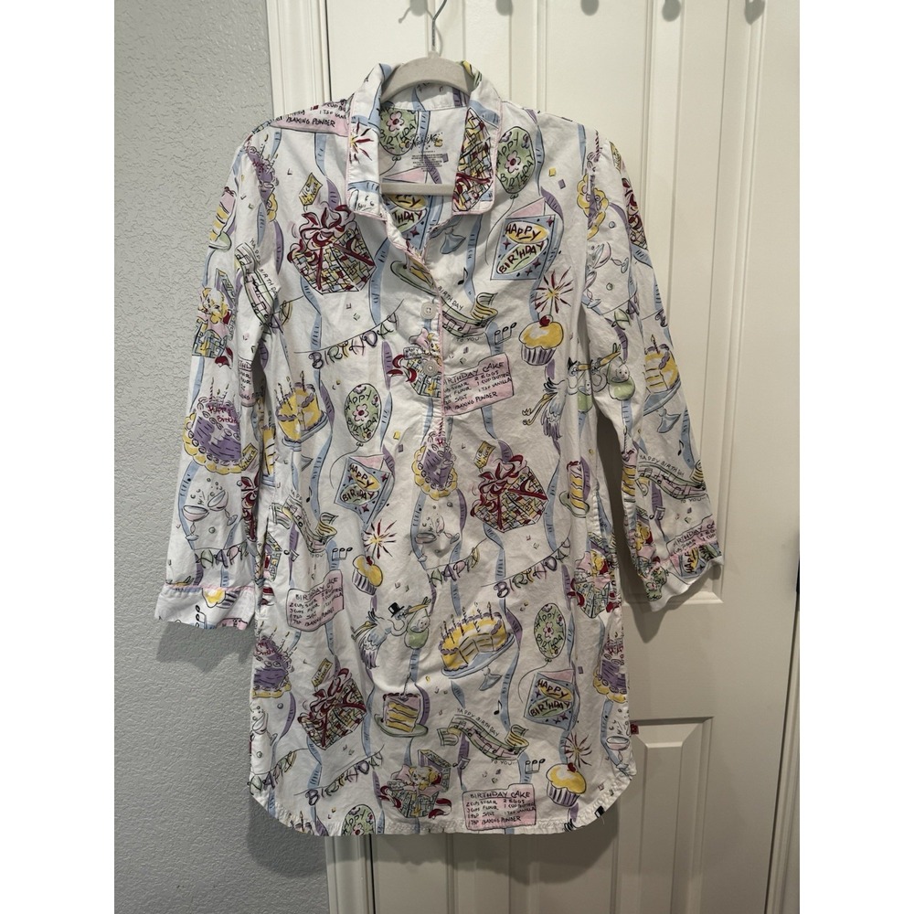 Nick & Nora Night Shirt Happy Birthday Whimsical Whimsy Cotton Medium